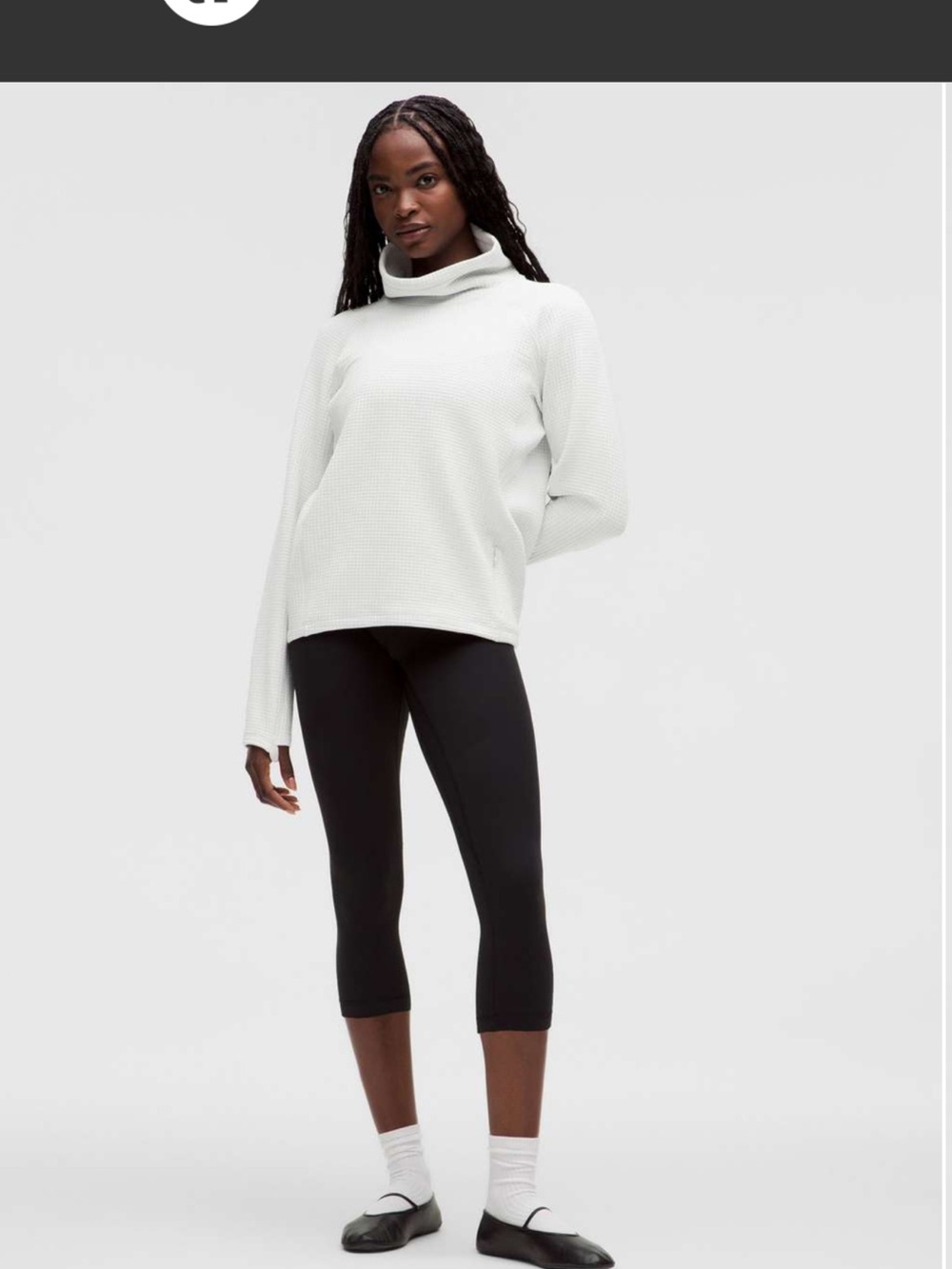 Lululemon White Funnel Neck Waffle Knit Women’s Sweater